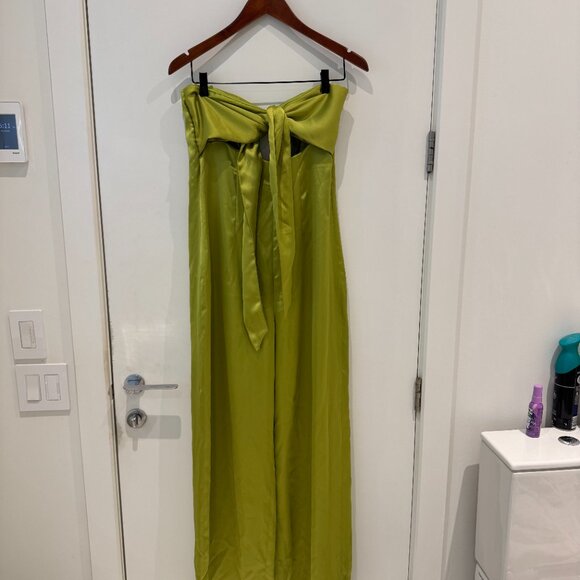 ZARA Satin Strapless Bow Jumpsuit – Lime Green / Tailored to Fit XS–S - Picture 5 of 6